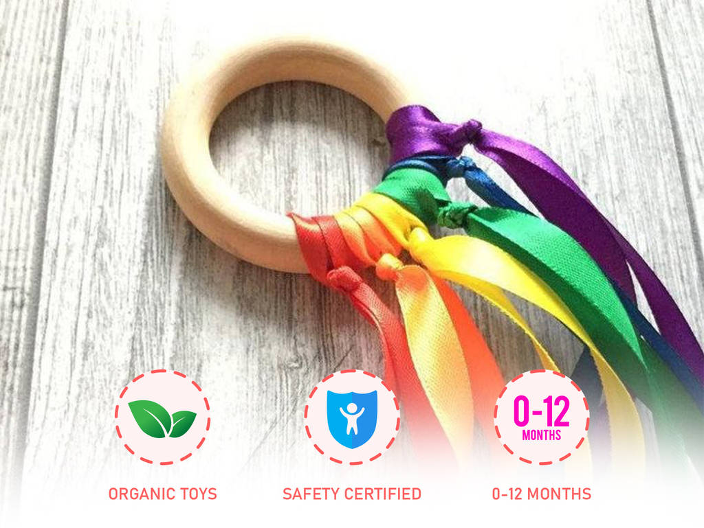 Kanga Care Silicone & Wood Teething Ring - Bubble - Rainbow l  Aurorababynkids.com.sg