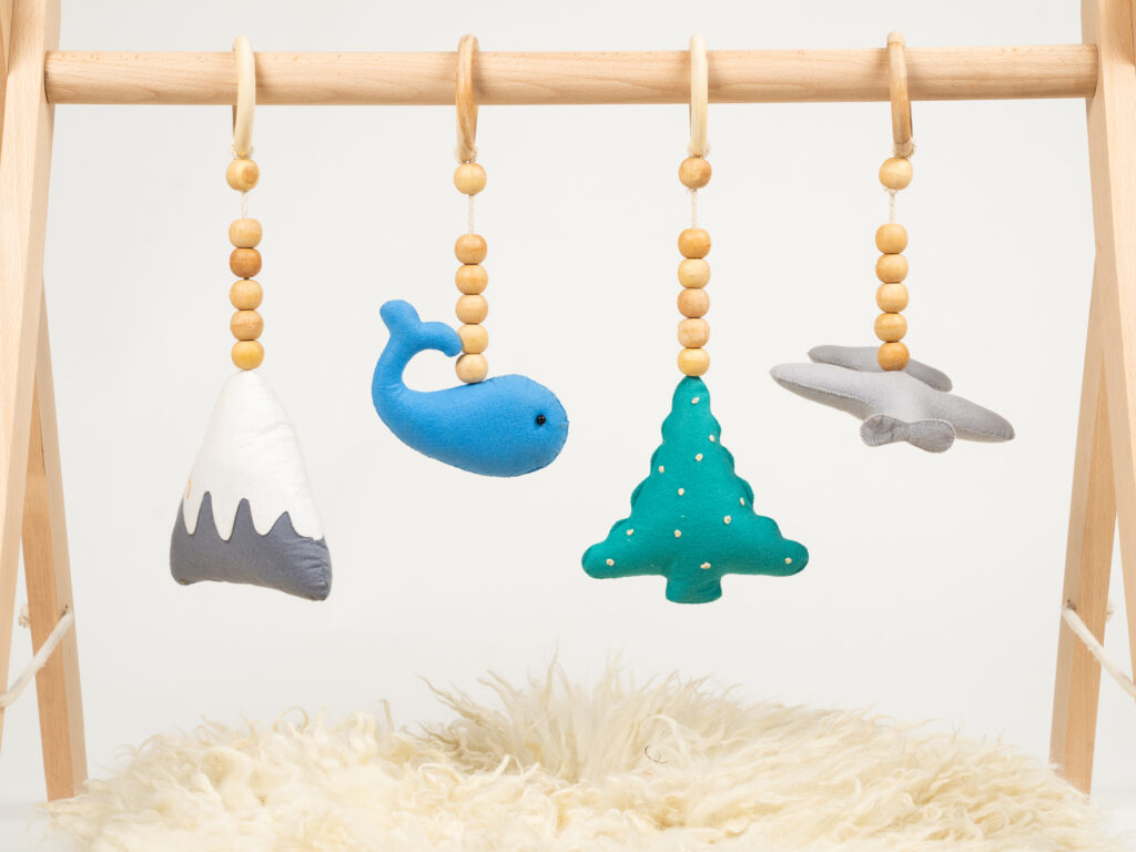 Wooden Baby Activity Play Gym set with colorful Terrain2 theme plush