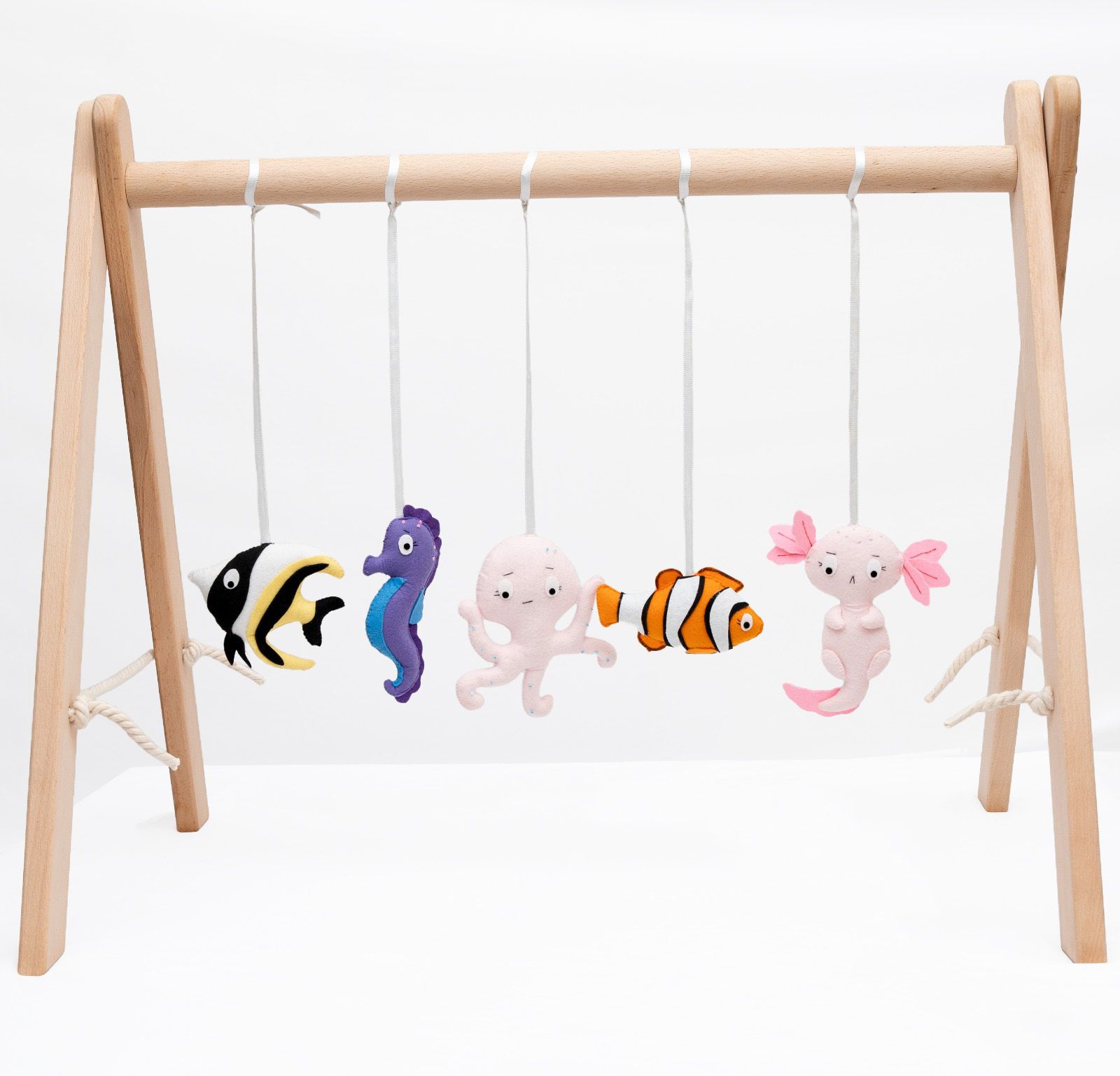 Wooden Baby Activity Play Gym with Felt Ocean Theme Hangings
