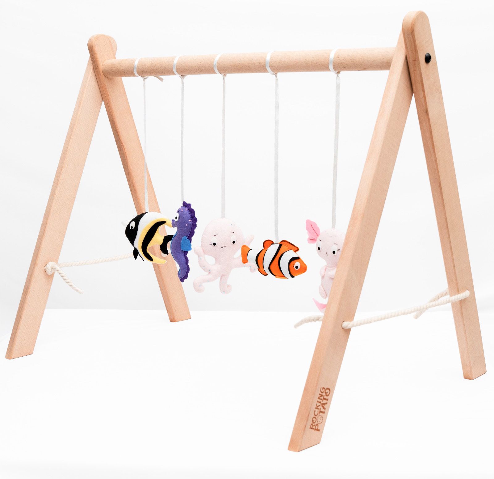 Wooden Baby Activity Play Gym with Felt Ocean Theme Hangings - Image 6