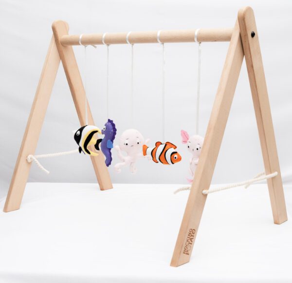 Wooden Baby Activity Play Gym with Felt Ocean Theme Hangings - Image 5