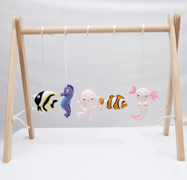 Wooden Baby Activity Play Gym with Felt Ocean Theme Hangings